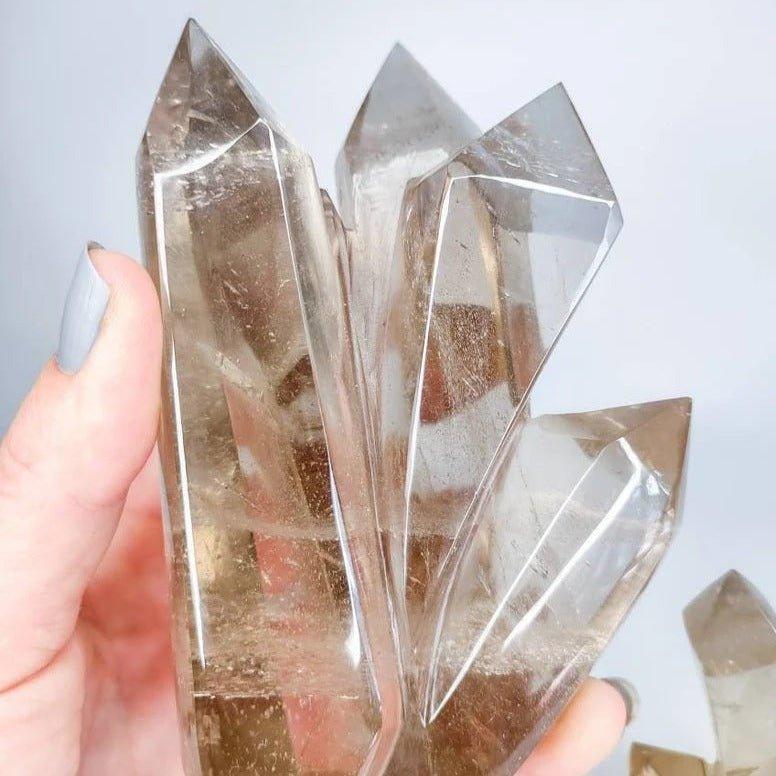 High Quality Transparent Smoky Quartz Polished Crystal Clustera.
