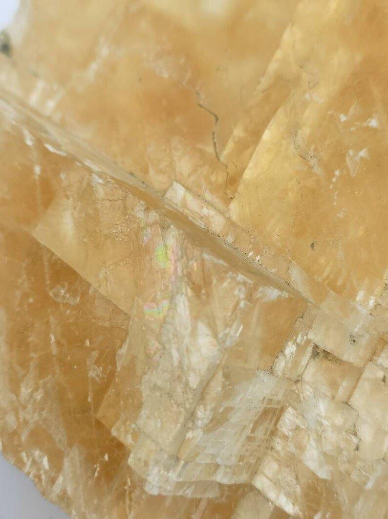 High Quality XL Yellow Rhombohedron Optical Honey Calcite with RainbowsGemstones and Crystal