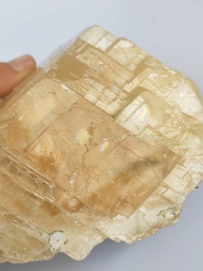 High Quality XL Yellow Rhombohedron Optical Honey Calcite with RainbowsGemstones and Crystal