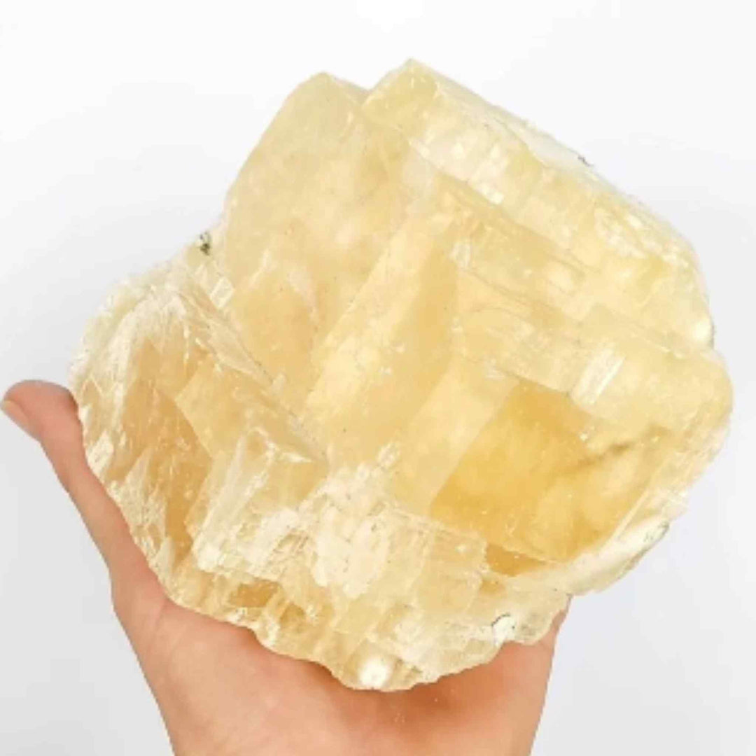 High Quality XL Yellow Rhombohedron Optical Honey Calcite with RainbowsGemstones and Crystal