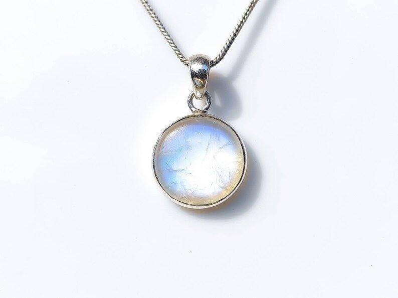 Indian Rainbow Moonstone Round Pendant.