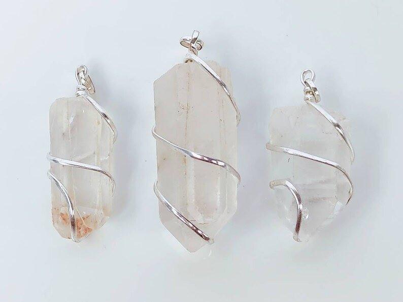 Large Wire Wrapped Himalayan Quartz Crystal Pendant Necklaces.