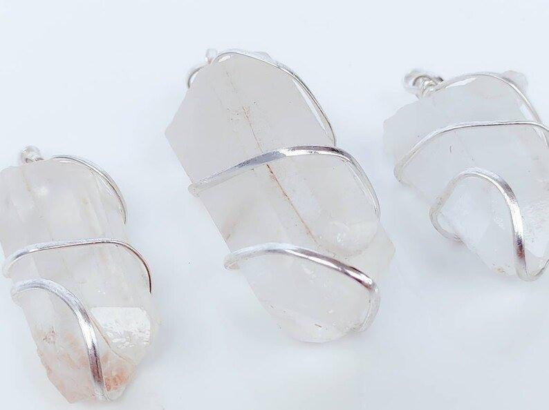 Large Wire Wrapped Himalayan Quartz Crystal Pendant Necklaces.