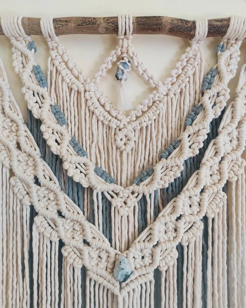 Shanti Shop - Moonstone Macramé White & Gray Crystal Macramé Wall Hanging - CBD Store India