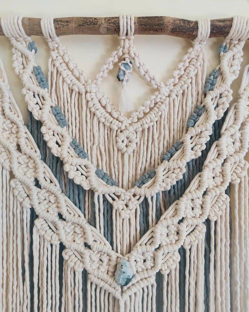 Moonstone Macramé White & Gray Crystal Macramé Wall HangingGemstones and CrystalMoonstone Macramé White & Gray Crystal Macramé Wall Hanging