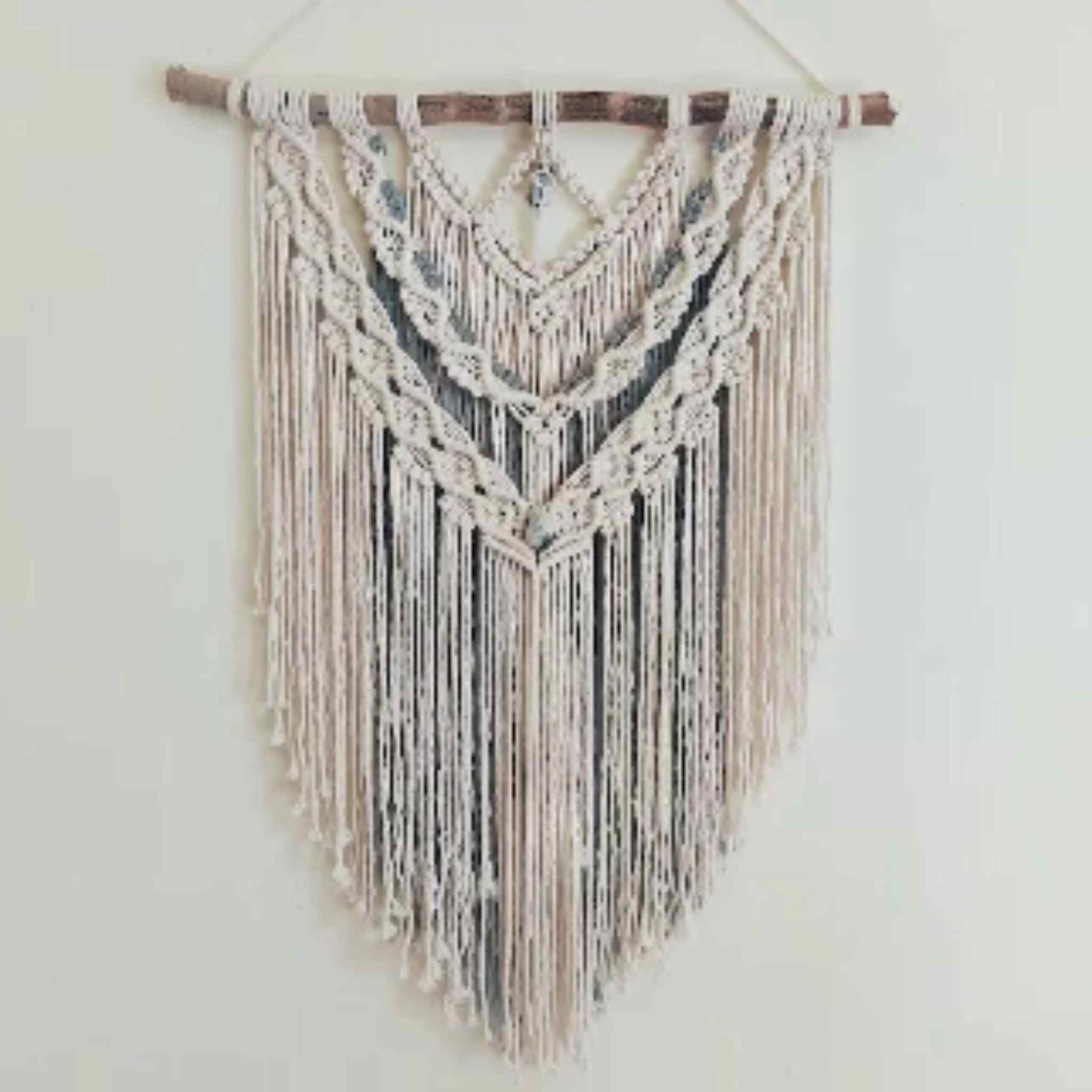 Shanti Shop - Moonstone Macramé White & Gray Crystal Macramé Wall Hanging - CBD Store India