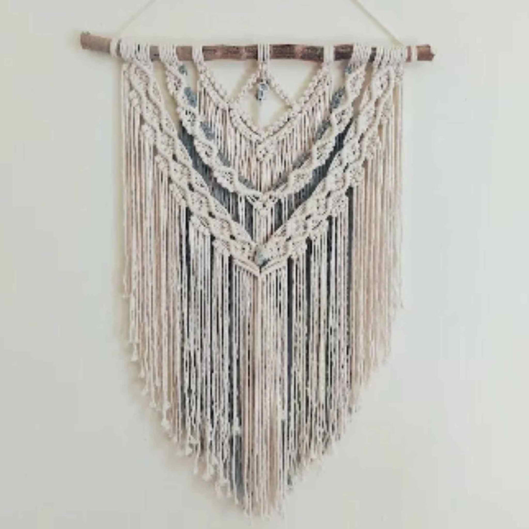 Moonstone Macramé White & Gray Crystal Macramé Wall HangingGemstones and CrystalMoonstone Macramé White & Gray Crystal Macramé Wall Hanging