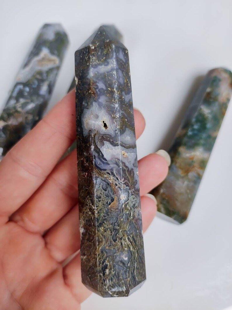 Moss Agate Crystal Towers.