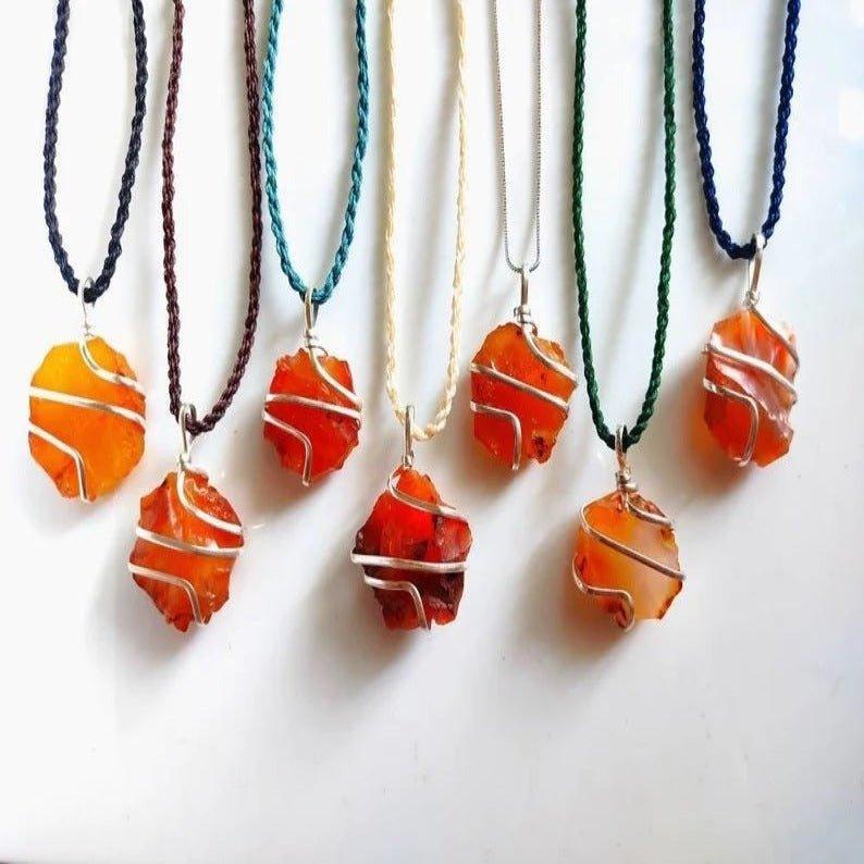 Natural Raw Carnelian Wire Wrapped Pendant Necklaces.