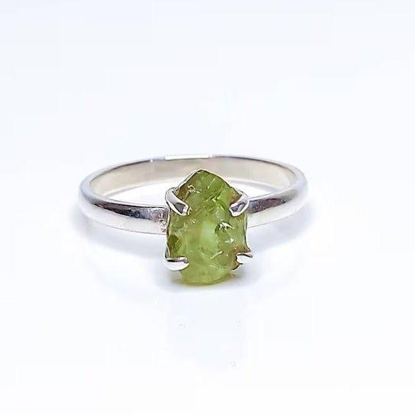 Natural Raw Peridot Rough Crystal Gemstone Prong RingGemstones and CrystalNatural Raw Peridot Rough Crystal Gemstone Prong Ring
