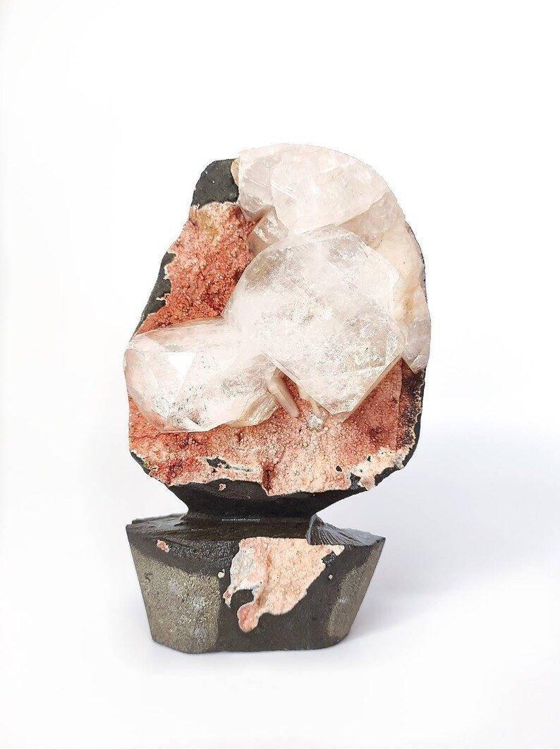 Orange Heulandite, Calcite & Stilbite Mineral Specimen.