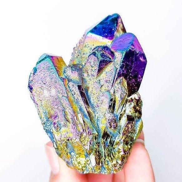 Rainbow Titanium Aura Quartz Clusters.