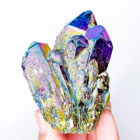 Rainbow Titanium Aura Quartz ClustersGemstones and CrystalRainbow Titanium Aura Quartz Clusters