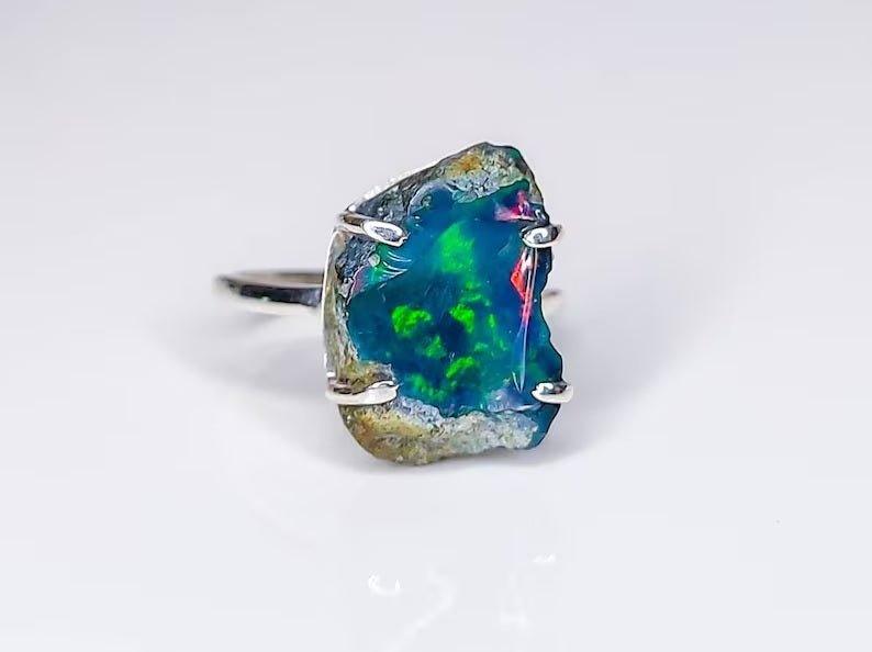 Rare Raw Black Fire Opal Uncut Rough Stone Crystal RingGemstones and CrystalRare Raw Black Fire Opal Uncut Rough Stone Crystal Ring