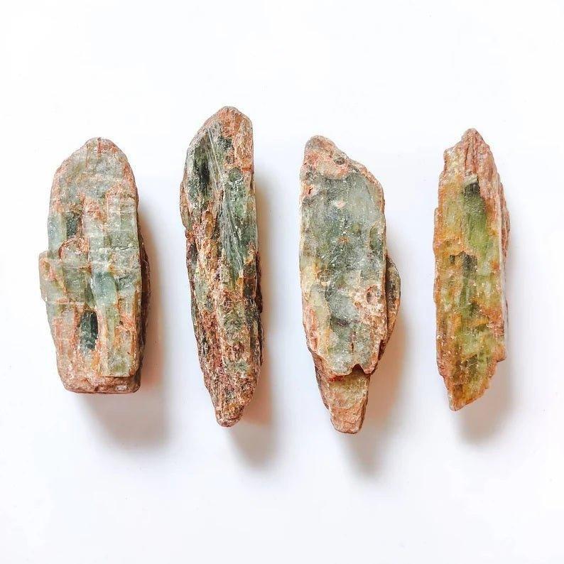Rare Raw Indian Green Kyanite with Iron Rough Stone Mineral Specimens.