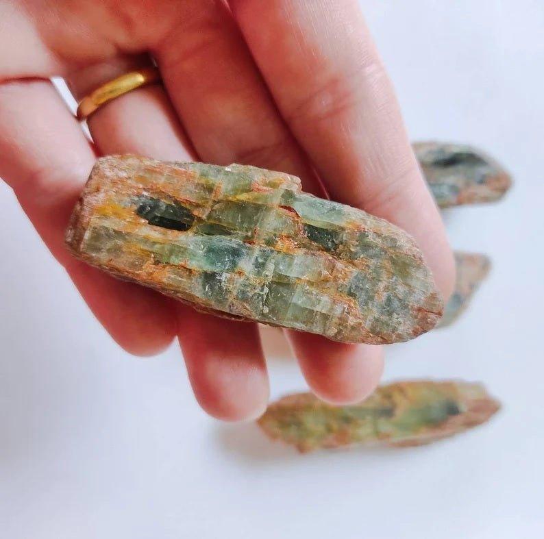 Rare Raw Indian Green Kyanite with Iron Rough Stone Mineral Specimens.