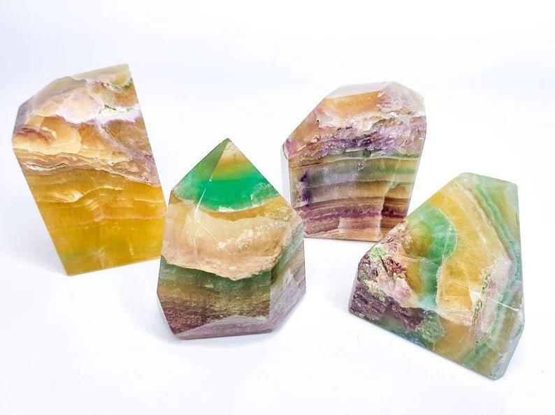 RARE Yellow Banded Rainbow Fluorite CrystalsGemstones and CrystalRARE Yellow Banded Rainbow Fluorite Crystals