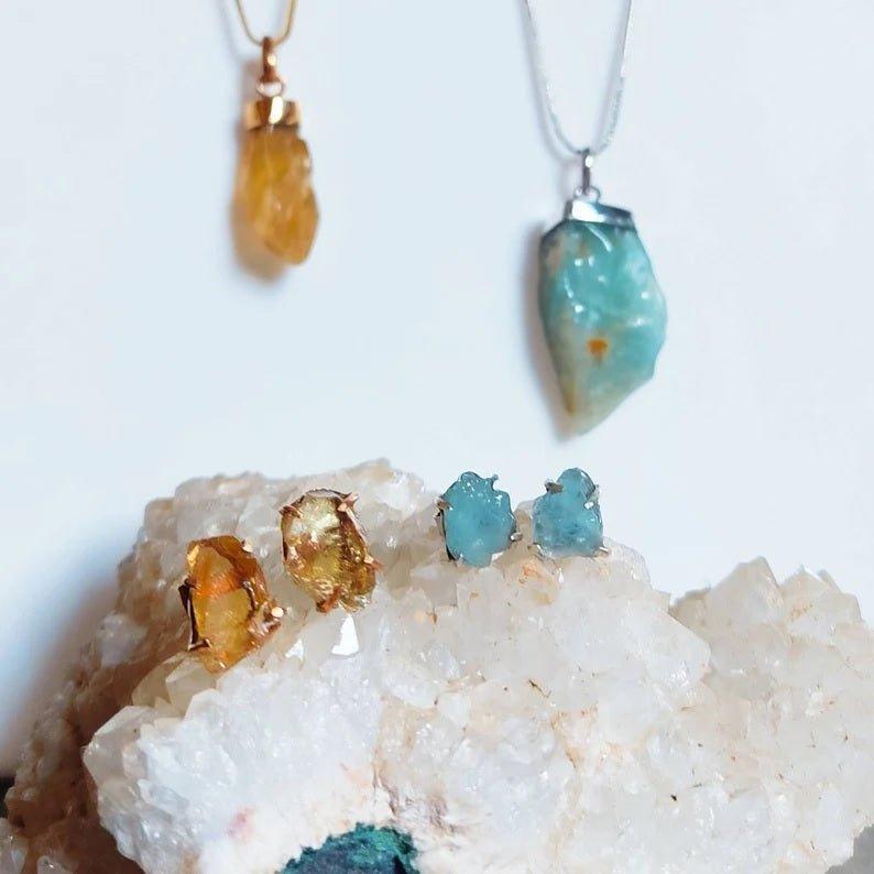 Raw Aquamarine Rough Stone Natural Pendant NecklaceGemstones and CrystalRaw Aquamarine Rough Stone Natural Pendant Necklace