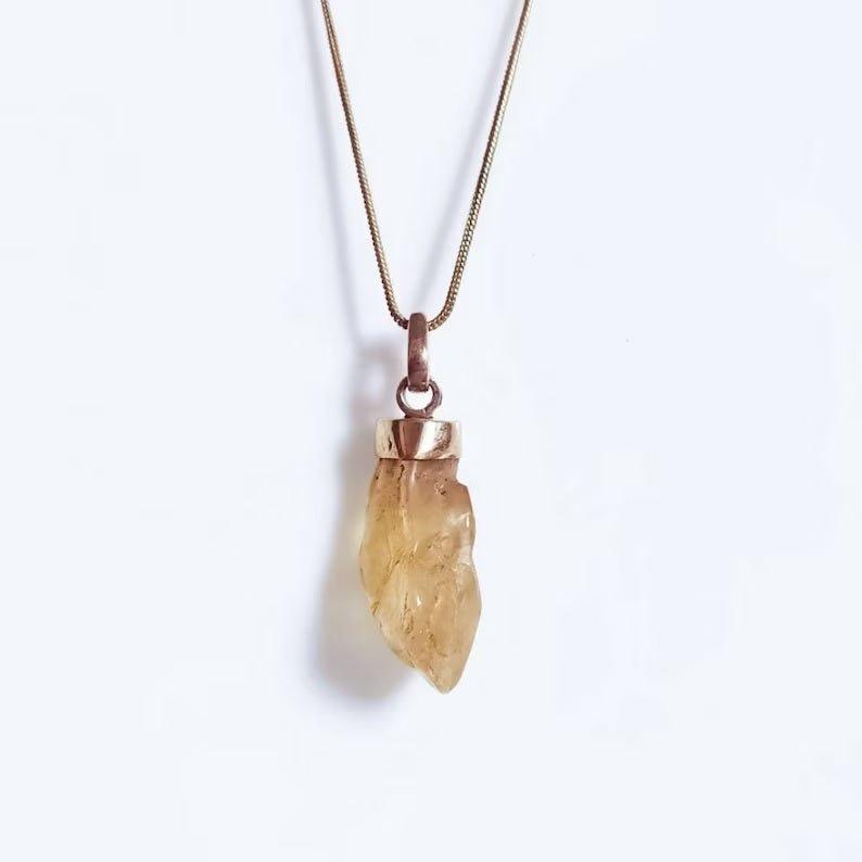 Raw Citrine Rough Stone Crystal Quartz Pendant NecklaceGemstones and Crystal
