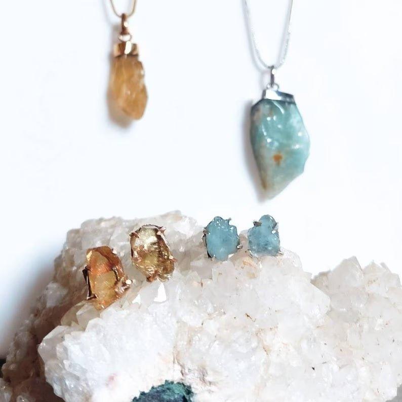 Raw Citrine Rough Stone Crystal Quartz Pendant NecklaceGemstones and Crystal