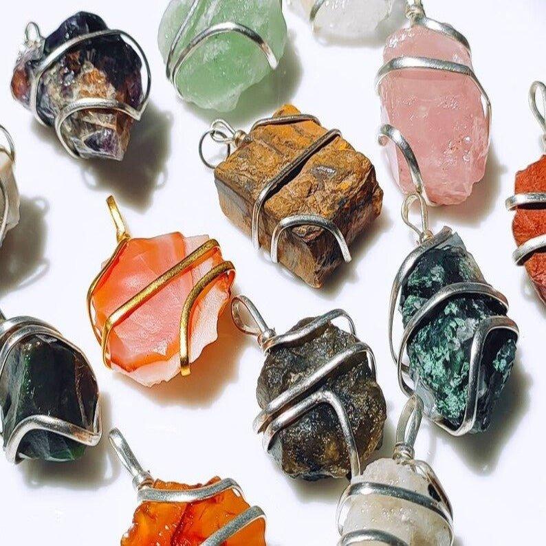 Raw Crystal Wire Wrapped Pendant NecklacesGemstones and Crystal