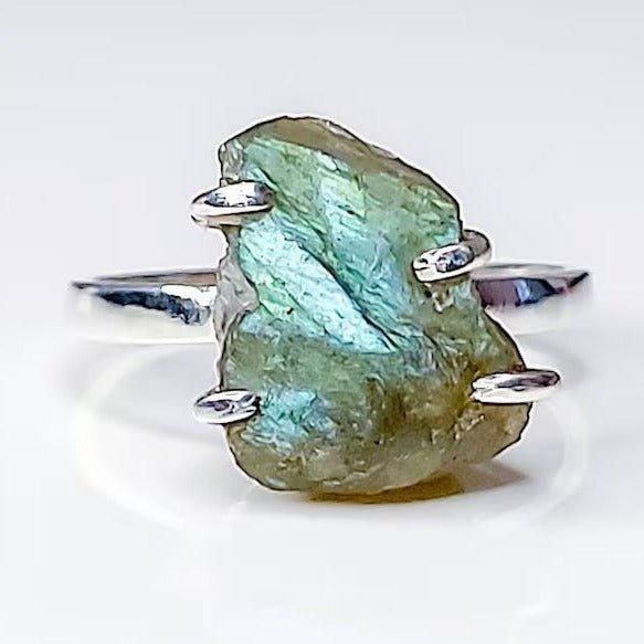 Raw Labradorite Rough Mineral Prong Ring - CBD Store India
