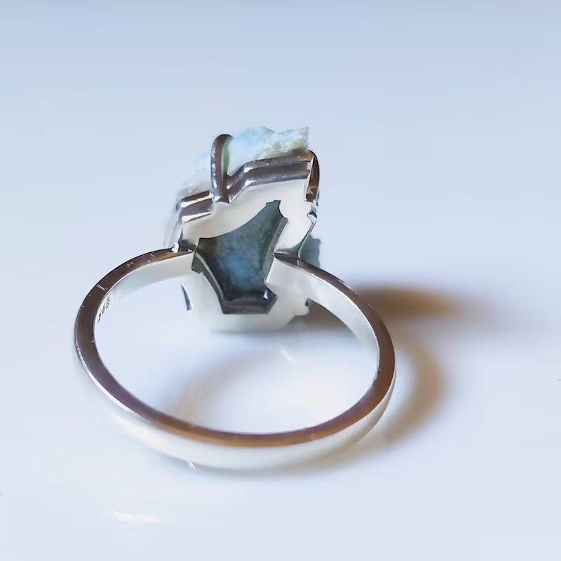 Raw Larimar Mineral RingGemstones and CrystalShanti Shop - Raw Larimar Mineral Ring | Yellow/Rose Gold Plated, Atlantis Stone