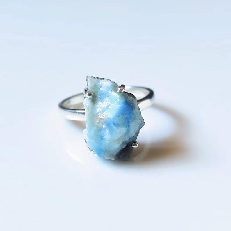 Raw Larimar Mineral RingGemstones and CrystalShanti Shop - Raw Larimar Mineral Ring | Yellow/Rose Gold Plated, Atlantis Stone