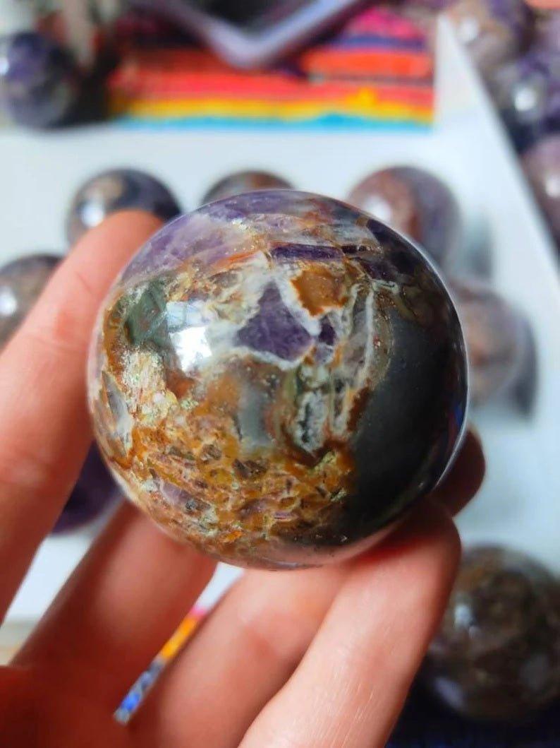 Super Seven Crystal Sphere, Melody Stone, Super 7 Sphere, Sacred Seven Polished Crystal Balls.