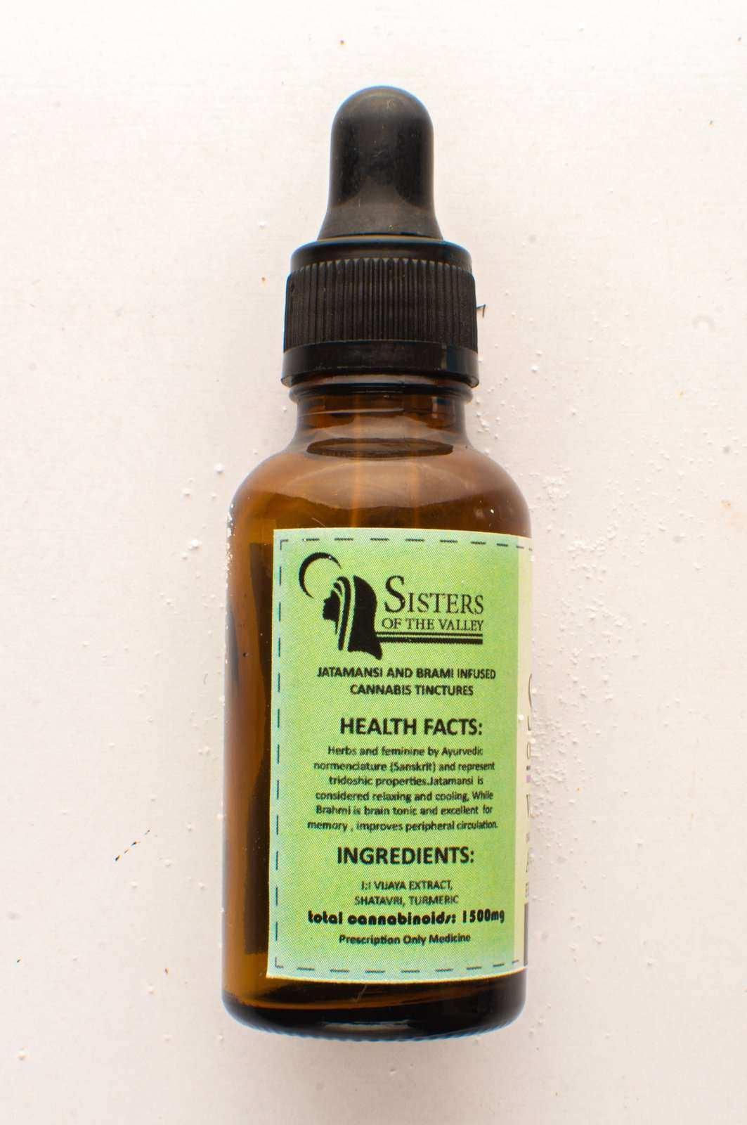 Sisters Of the Valley Ayurvedic Female Relaxant 1500mg 1:1 THC : CBD Oil Tincture.