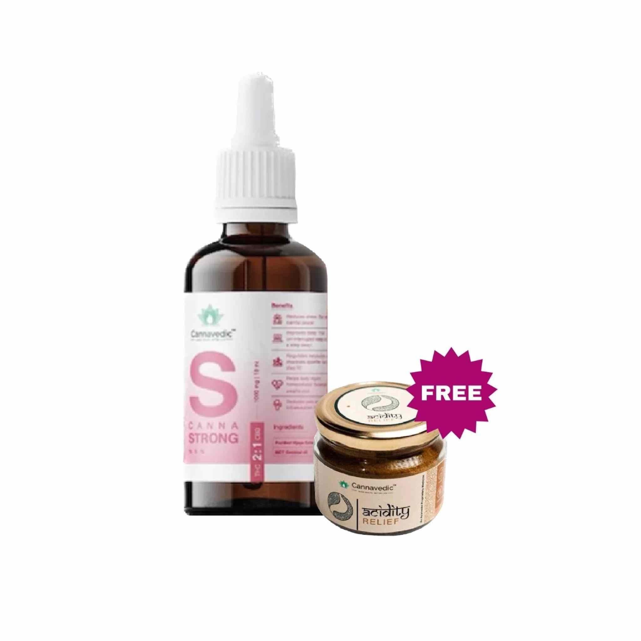 Special Offer - Free Cannavedic - Acidity Relief with CannnaStrongTHC+CBD Oil.