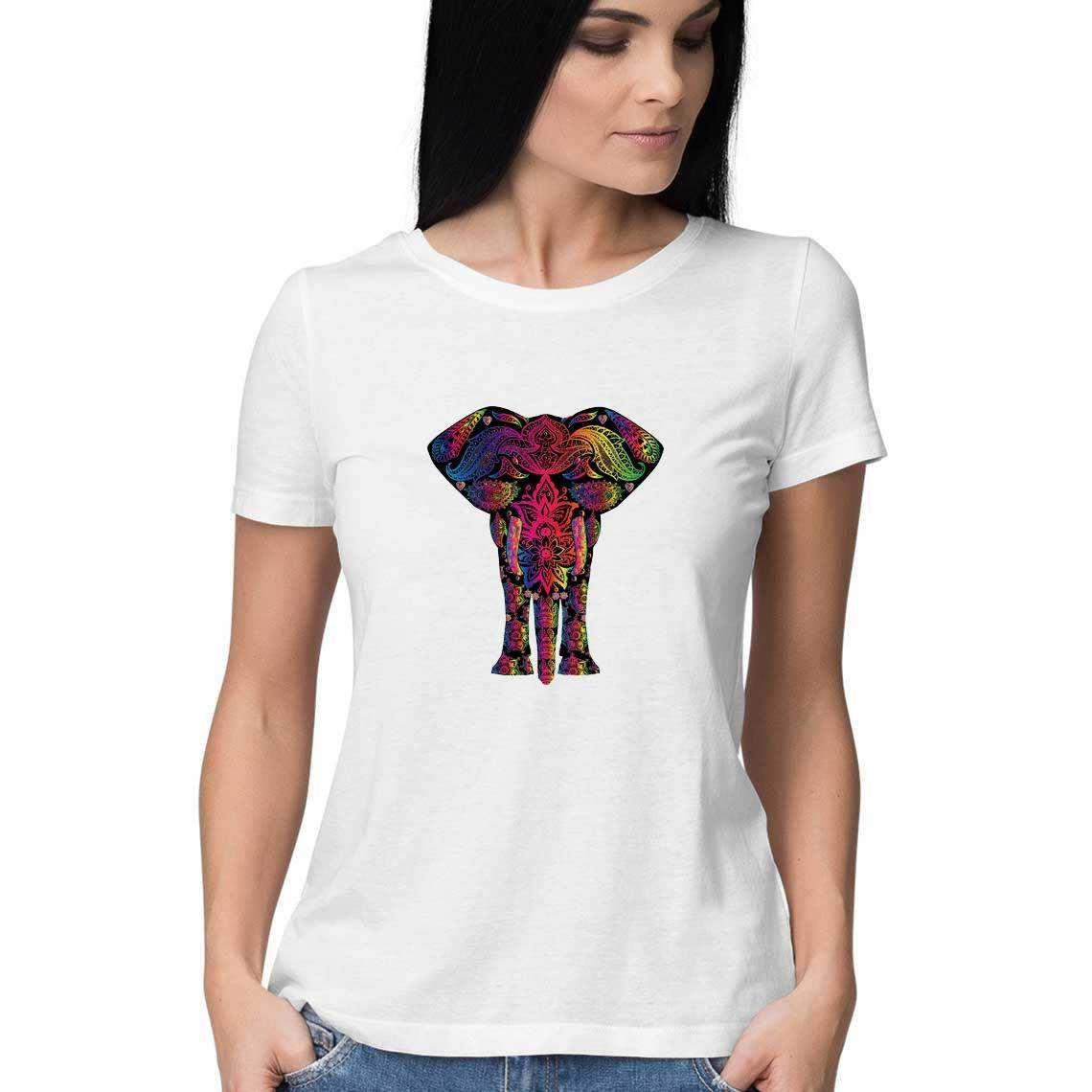 The Elephant on a Psychedelic Safari Women's Graphic T-Shirt.