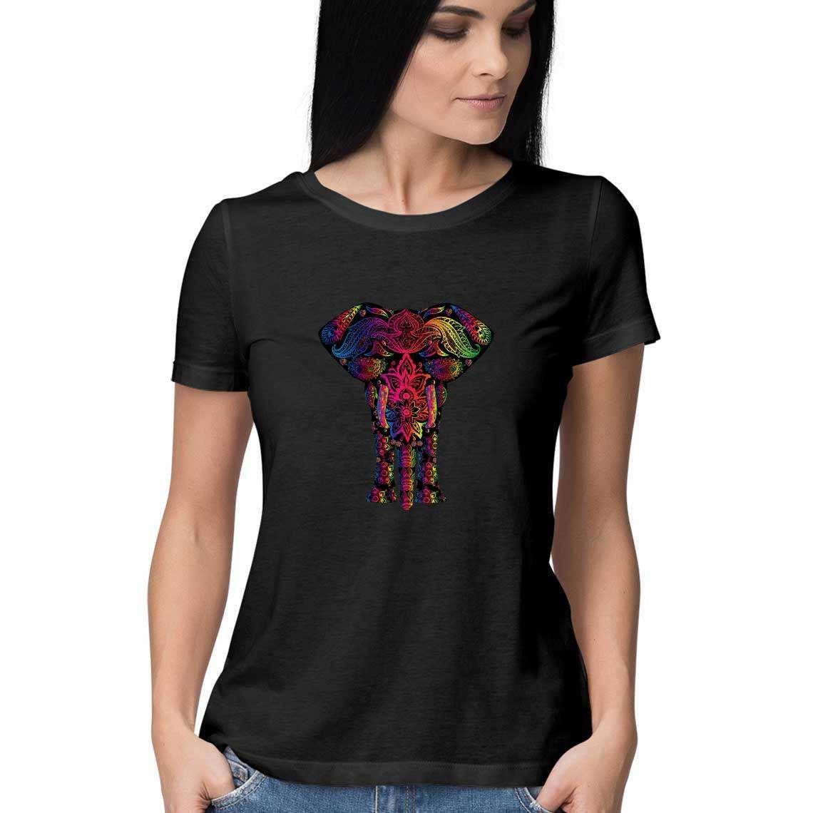 The Elephant on a Psychedelic Safari Women's Graphic T-Shirt.