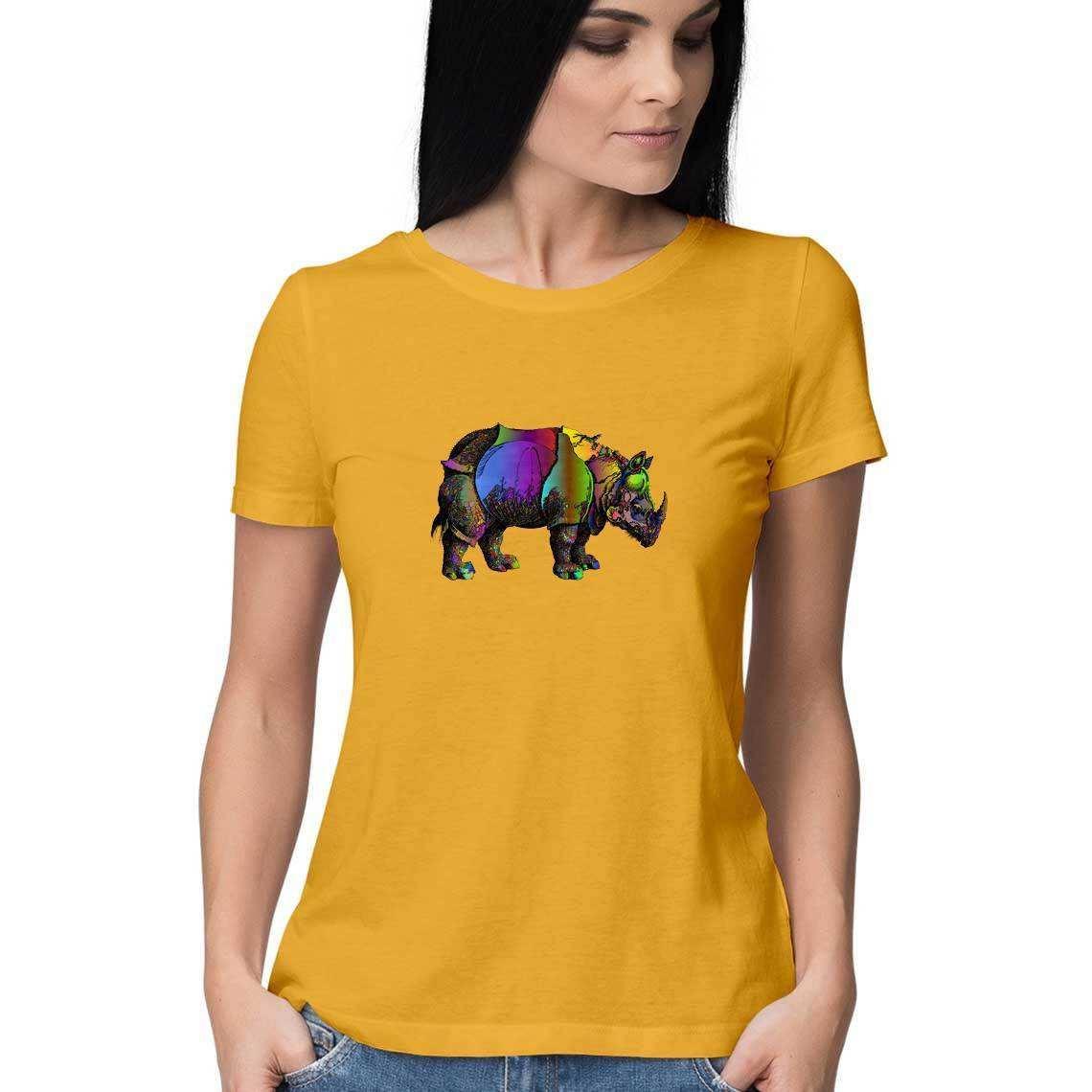 The Rhino charged through a Rainbow Women's Graphic T-Shirt.