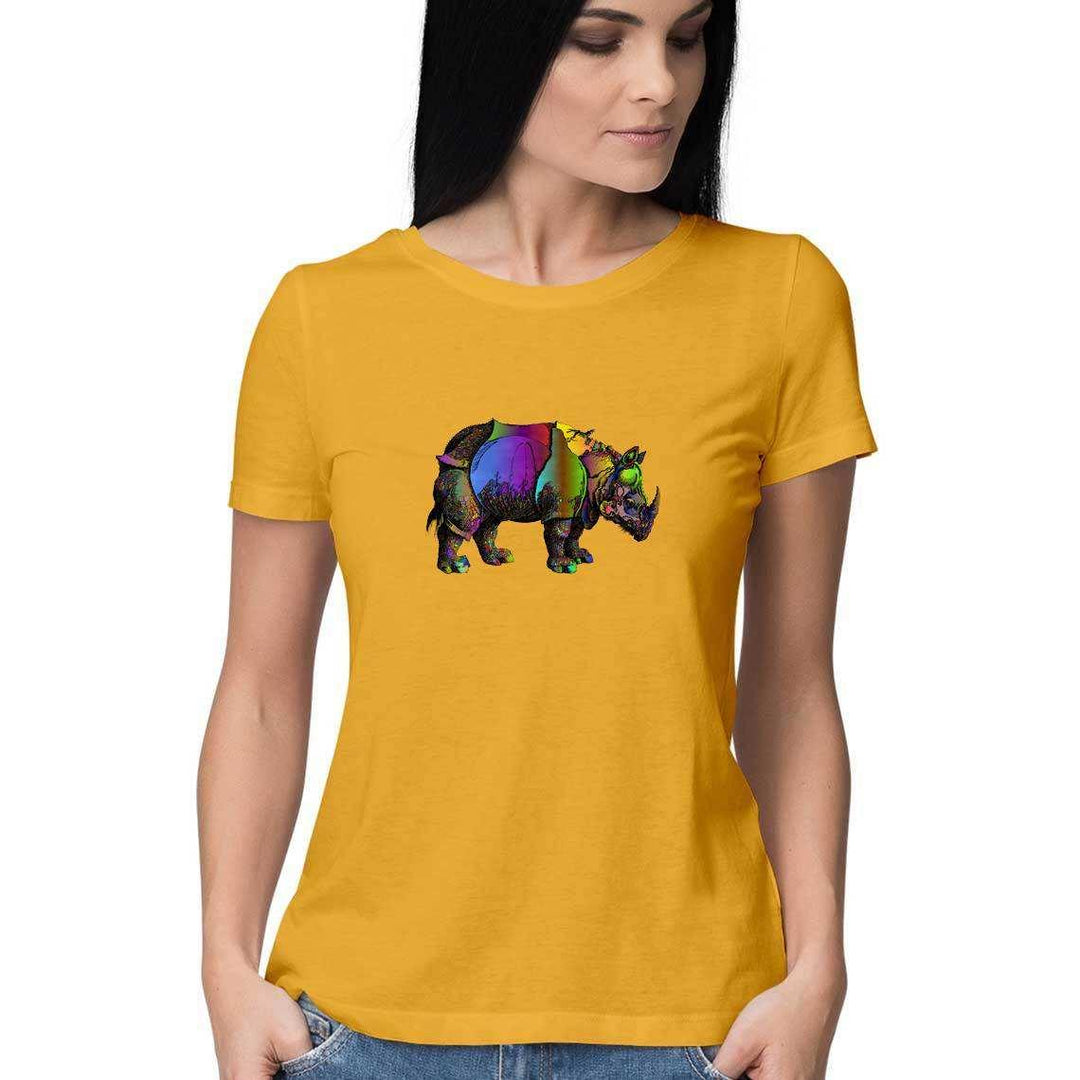 The Rhino charged through a Rainbow Women's Graphic T-ShirtClothingRhino Women's Graphic T-Shirt | 100% Cotton, Casual Wear