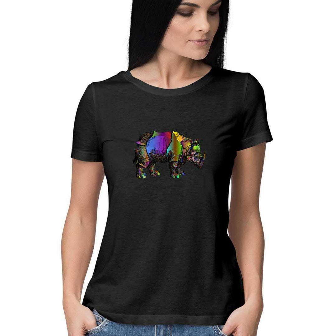 The Rhino charged through a Rainbow Women's Graphic T-ShirtClothingRhino Women's Graphic T-Shirt | 100% Cotton, Casual Wear