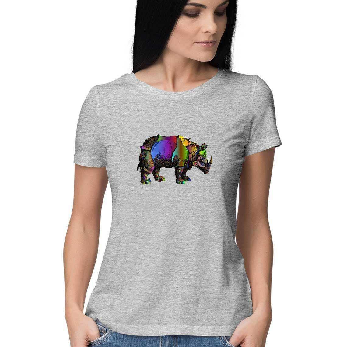 The Rhino charged through a Rainbow Women's Graphic T-Shirt.