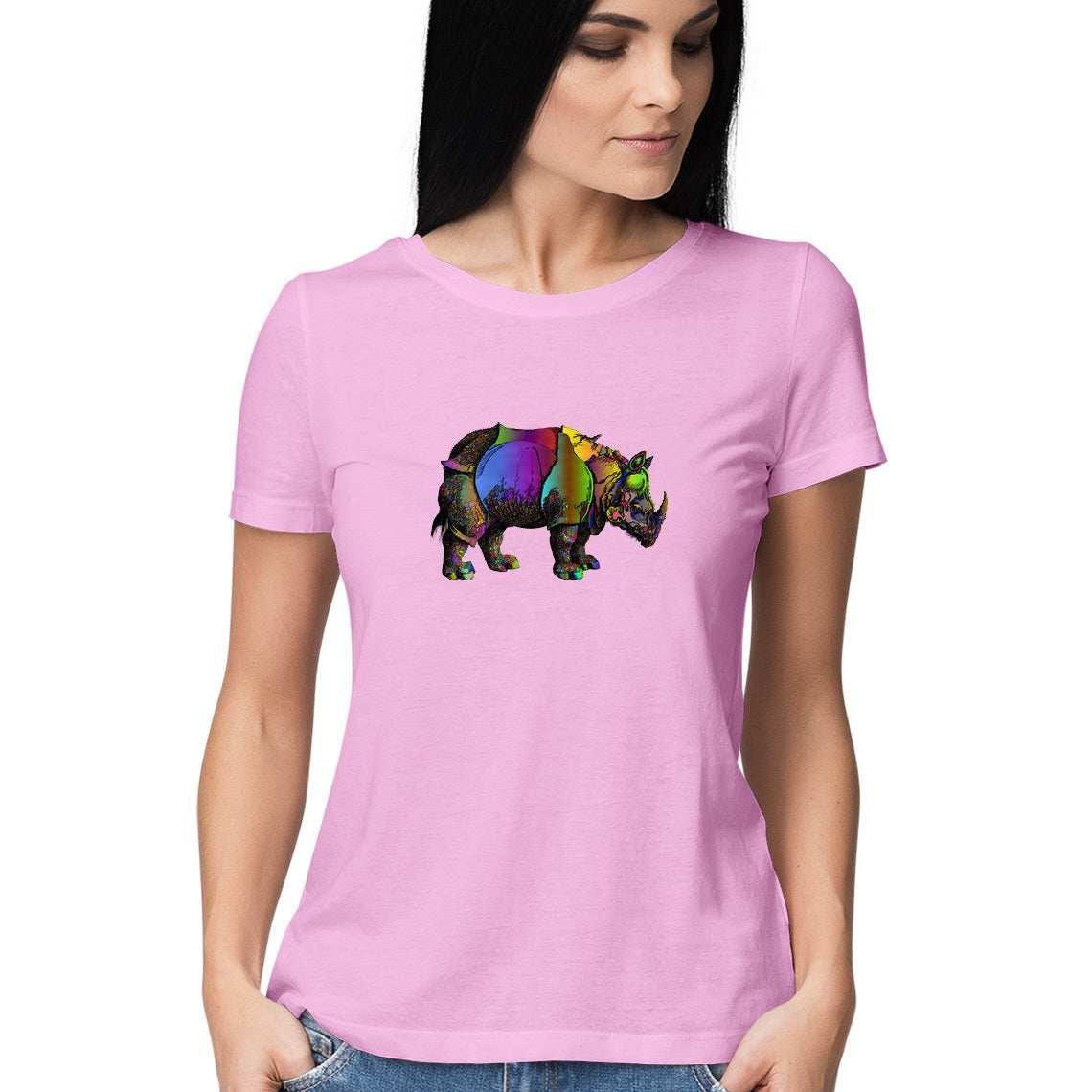 The Rhino charged through a Rainbow Women's Graphic T-Shirt.