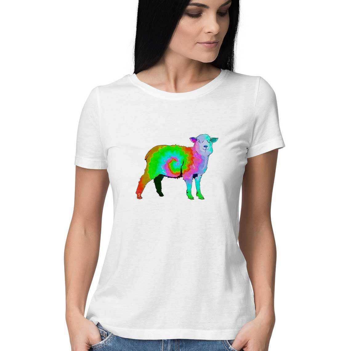 The Sheep who fell into the Rainbow Pond Women's T-Shirt.