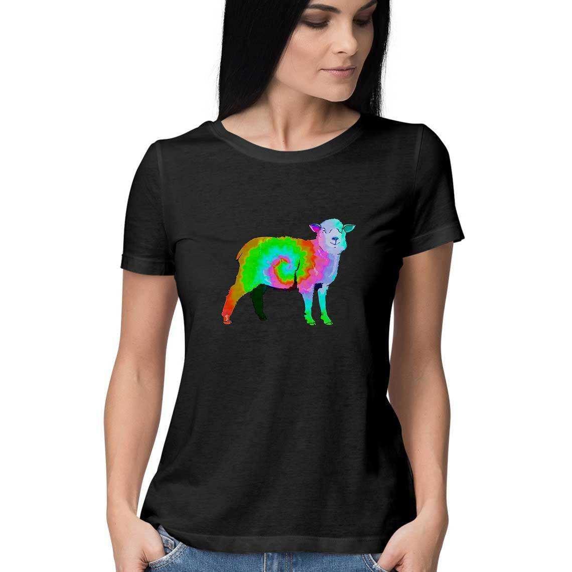 The Sheep who fell into the Rainbow Pond Women's T-Shirt.