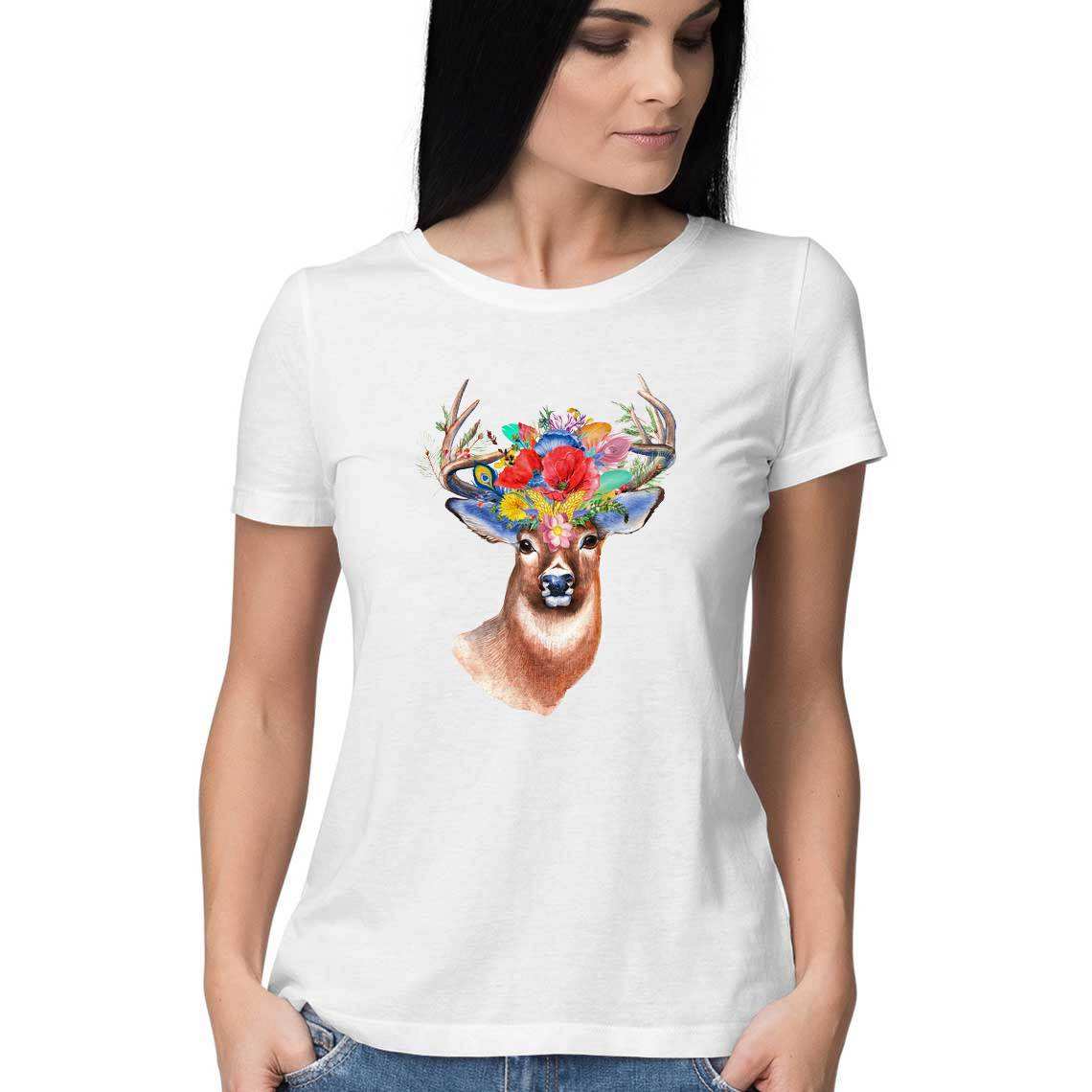 The Stag of the Garden of Eden Women's Graphic T-Shirt - CBD Store India