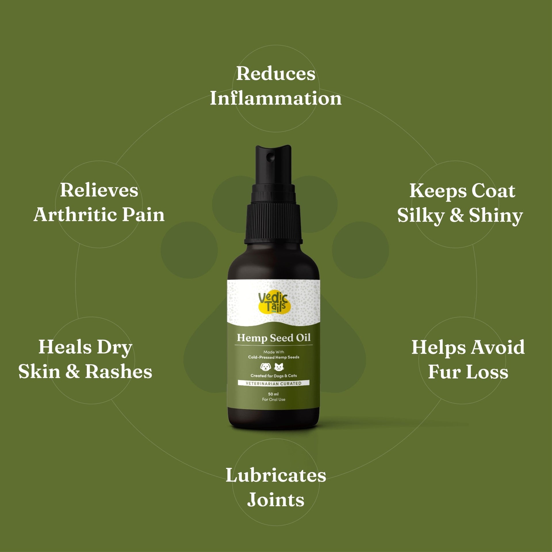 Vedic Tails Hemp Seed Oil for Dogs Cats 50ml | Topical, Oral - CBD Store India