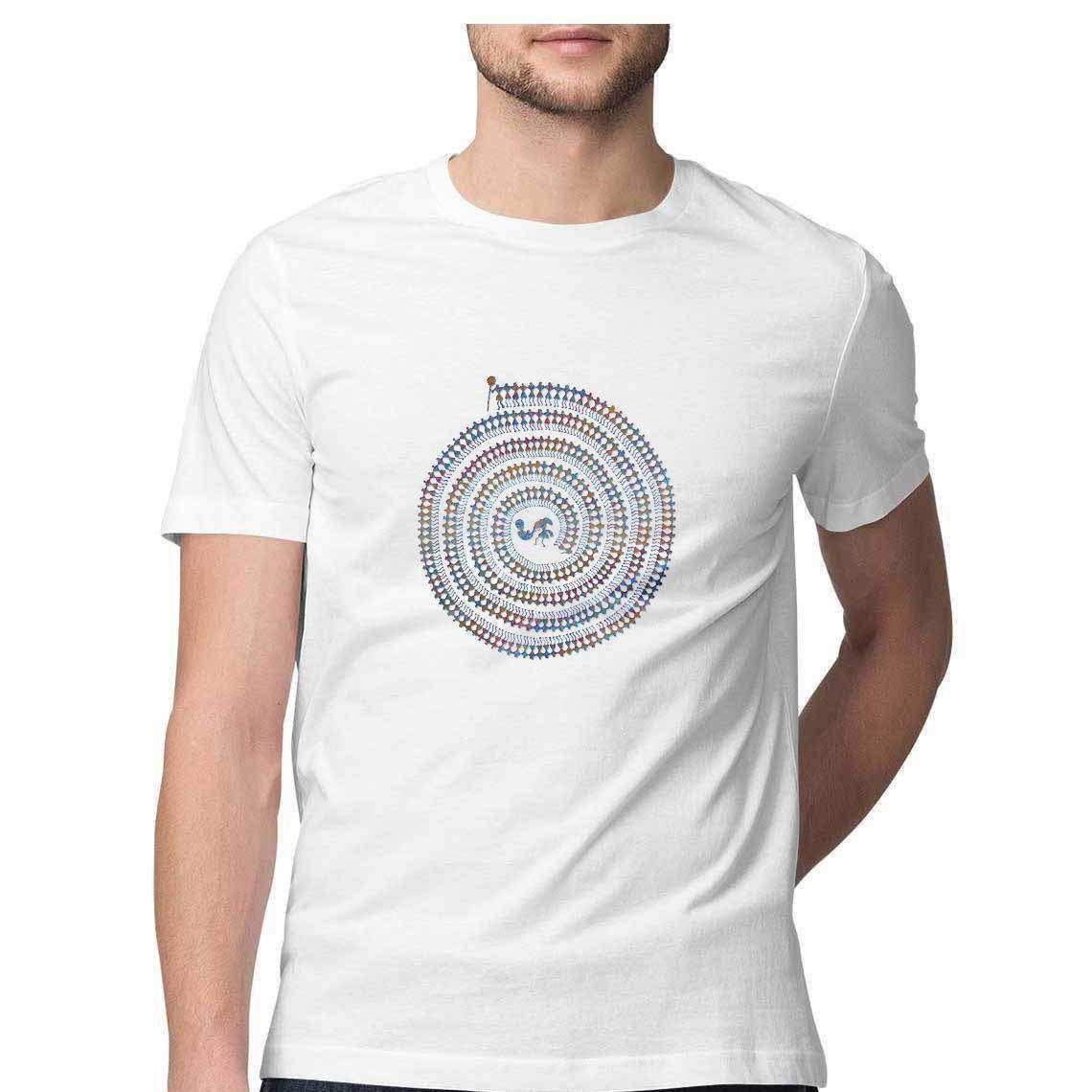 Warli Tribal Swirl Graphic Men's T-Shirt.