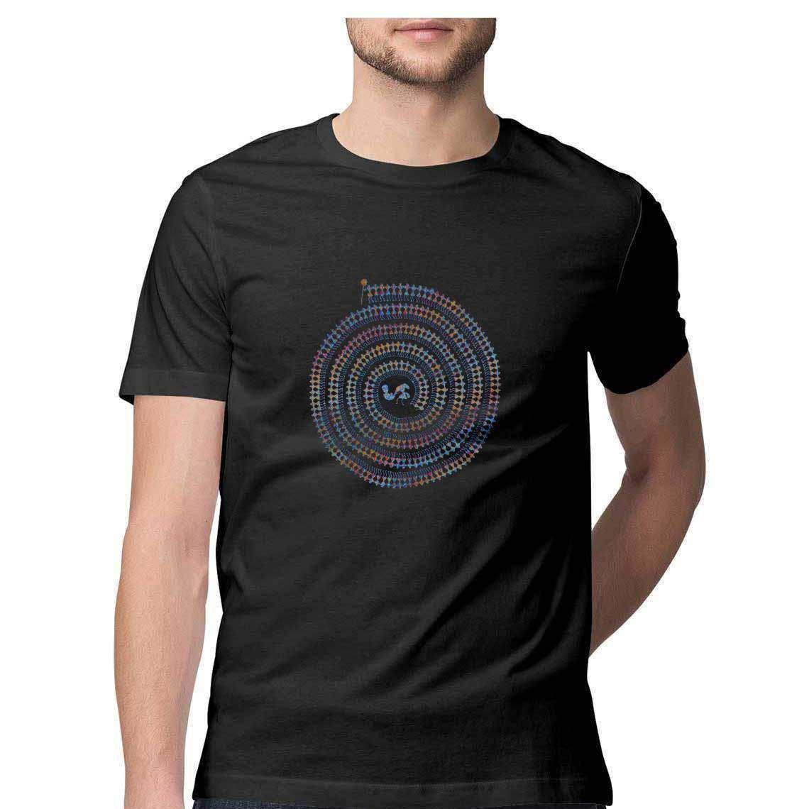 Warli Tribal Swirl Graphic Men's T-Shirt.